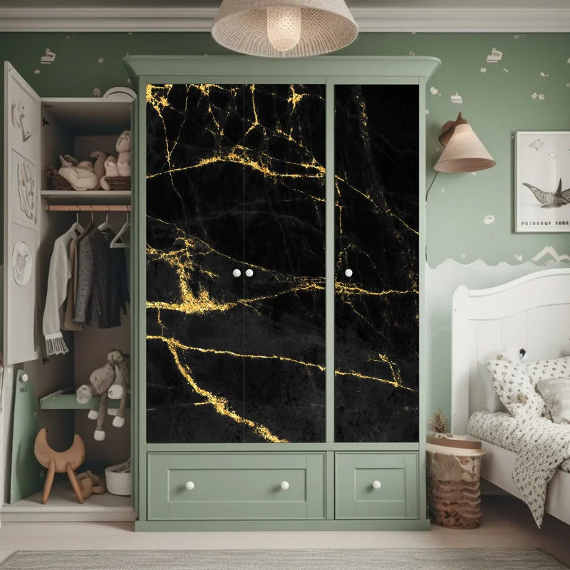 Schrankaufkleber schwarzer marmor mit goldenen adern