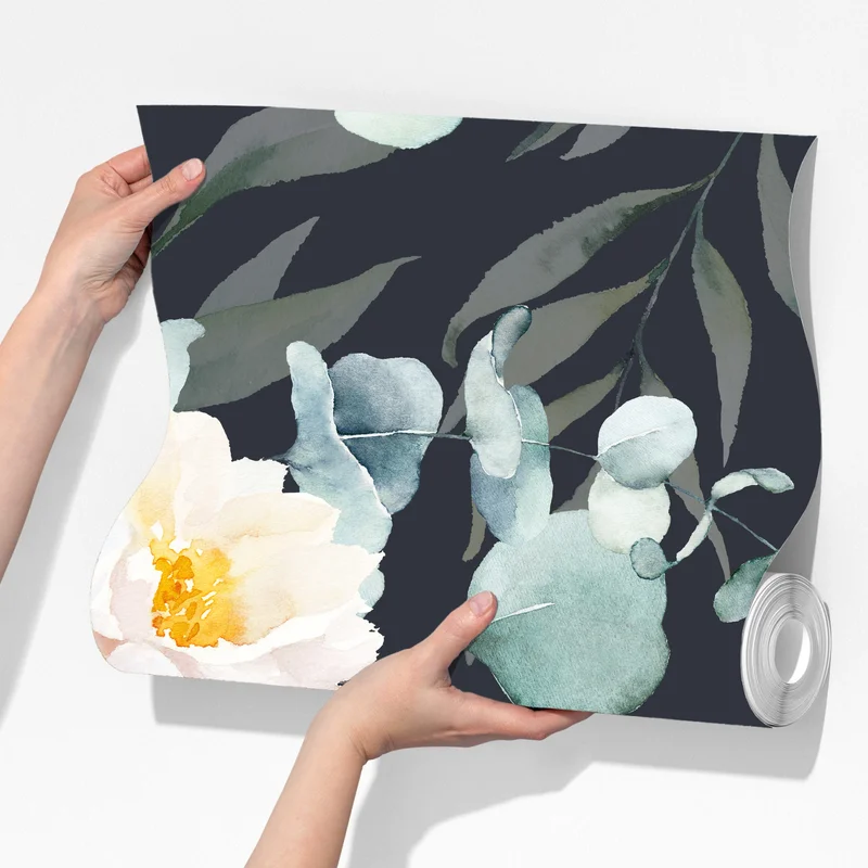 Fototapete elegantes aquarell-blumenmuster auf dunklem hintergrund Fototapete elegantes aquarell-blumenmuster auf dunklem hintergrund