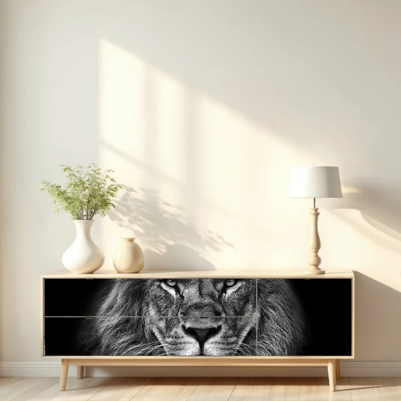 Repositionierbarer Aufkleber majestätisches löwenportrait in monochrom