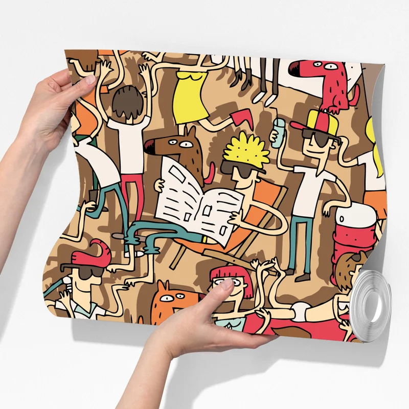 Fototapete verspieltes party-muster mit menschen Fototapete verspieltes party-muster mit menschen