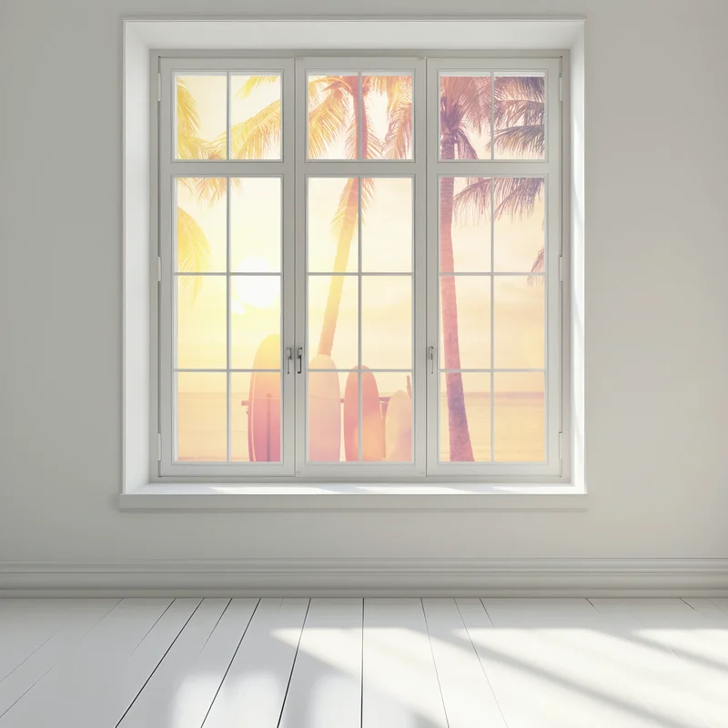 Fensteraufkleber tropischer sonnenuntergang mit surfboards