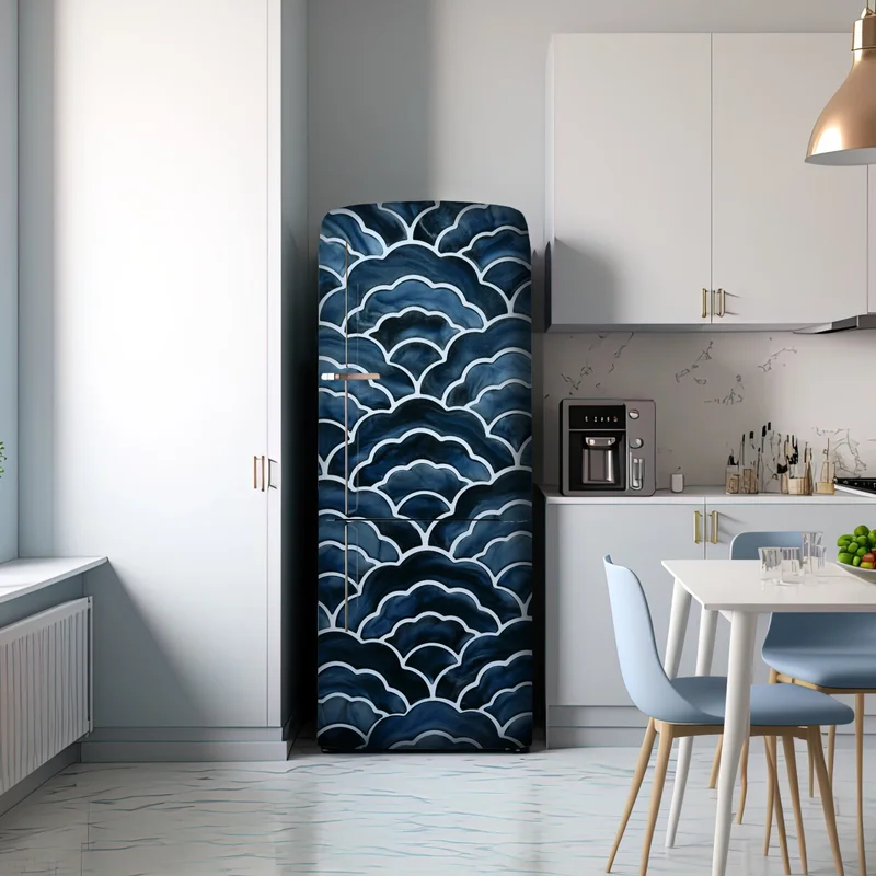 Kühlschrankaufkleber japanisches blaues seigaiha-wellenmuster