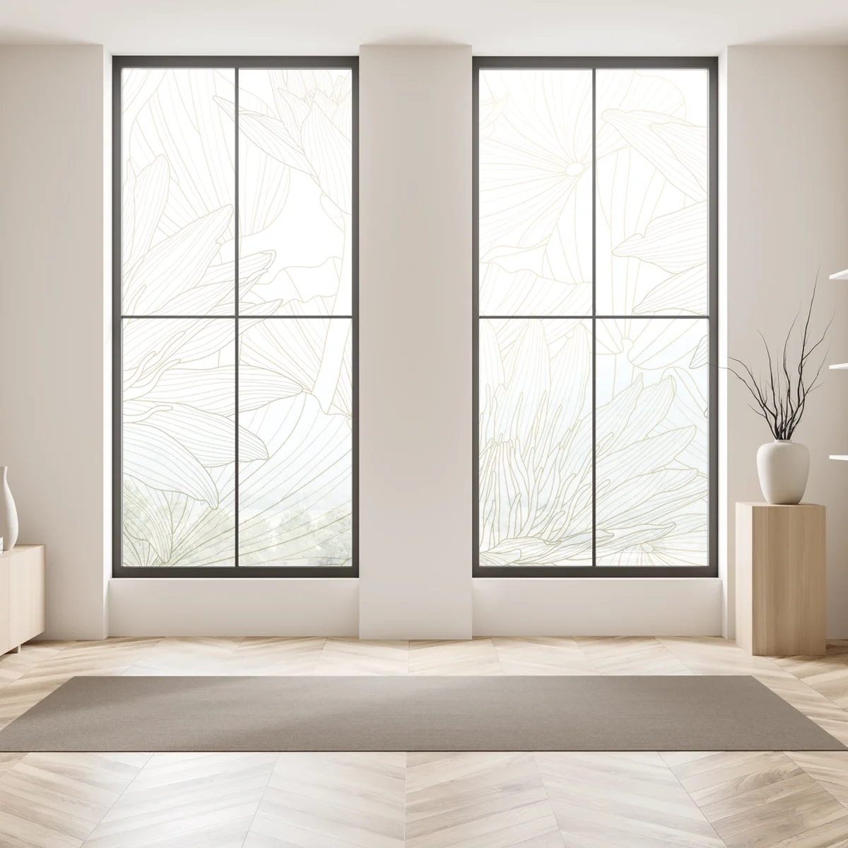 Fensteraufkleber zarte goldene blütenlinien Fensteraufkleber zarte goldene blütenlinien