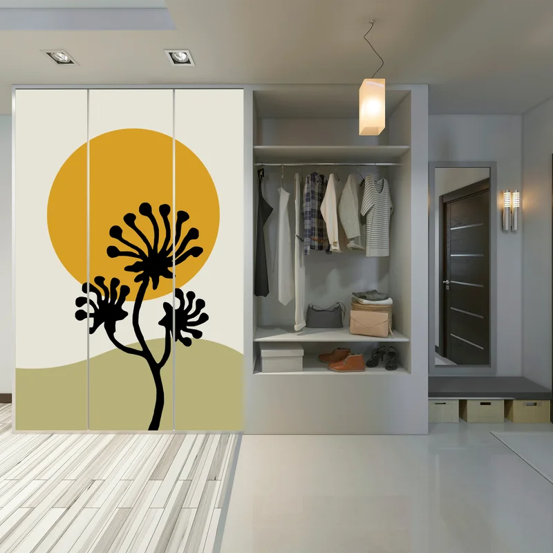 Schrankaufkleber minimalistische botanische silhouette mit sonne