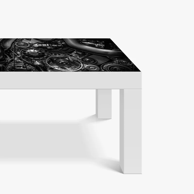 Tischaufkleber und Schreibtischaufkleber präzise motor-nahaufnahme im industrial-stil