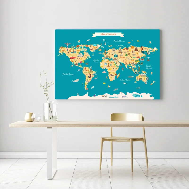 Leinwandbild bunte illustrierte weltkarte für kinder Leinwandbild bunte illustrierte weltkarte für kinder