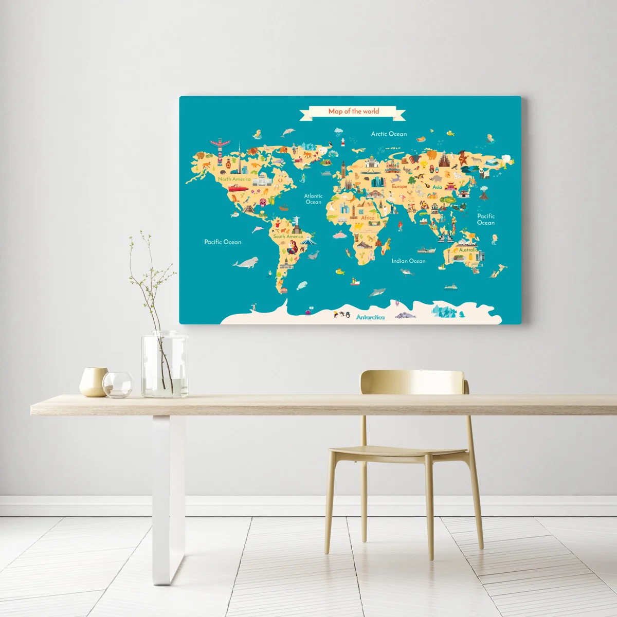 Leinwandbild bunte illustrierte weltkarte für kinder Leinwandbild bunte illustrierte weltkarte für kinder