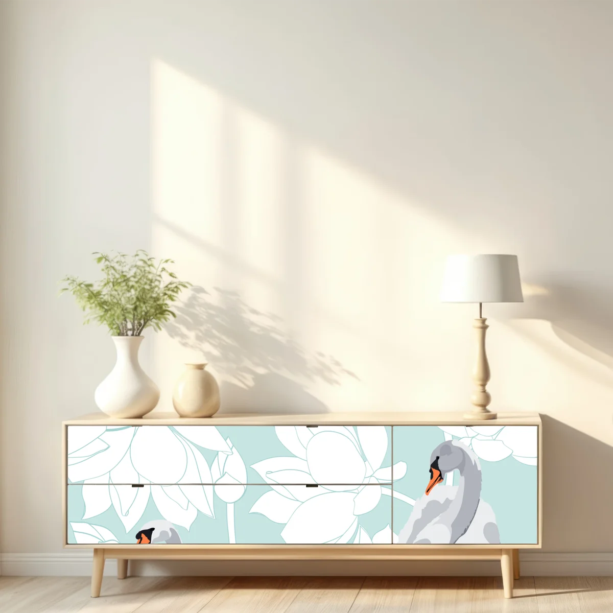 Repositionierbarer Aufkleber sanfte schwäne und lotusblumen Repositionierbarer Aufkleber sanfte schwäne und lotusblumen