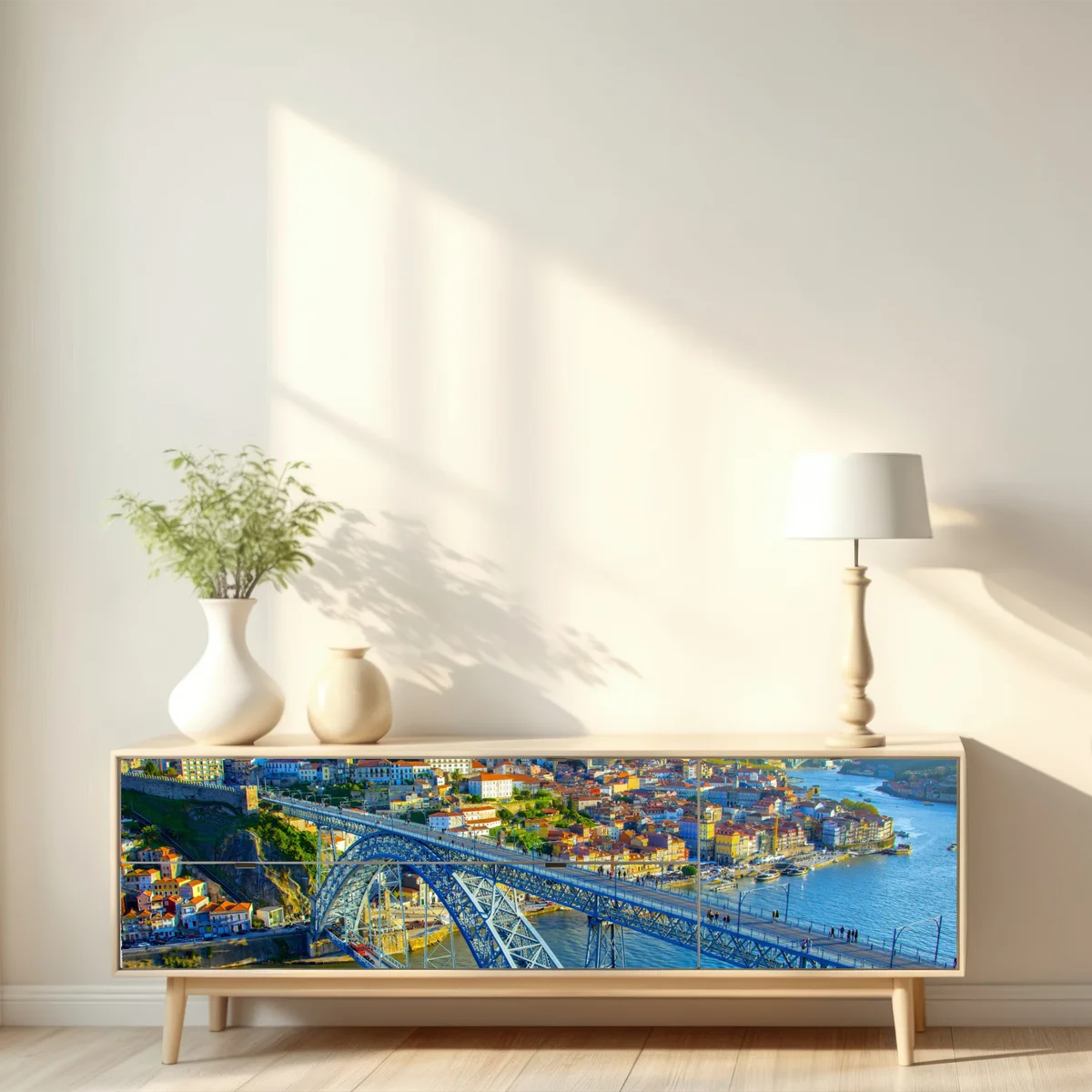 Repositionierbarer Aufkleber sonnige Porto-stadtansicht mit brücke Repositionierbarer Aufkleber sonnige Porto-stadtansicht mit brücke