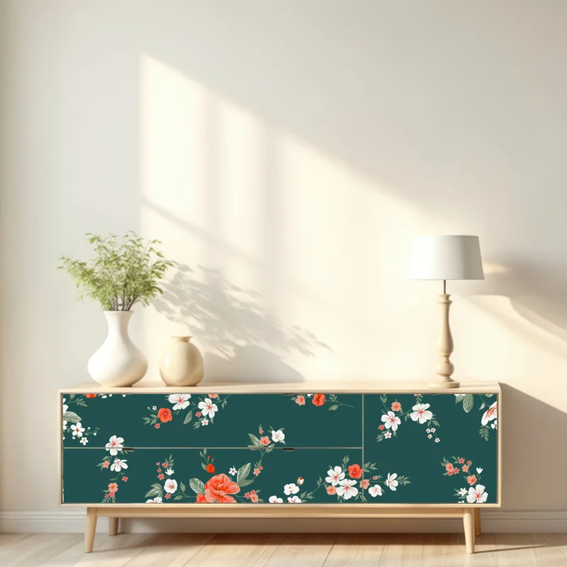 Repositionierbarer Aufkleber vintage korallenblumenmuster auf tiefgrünem hintergrund Repositionierbarer Aufkleber vintage korallenblumenmuster auf tiefgrünem hintergrund