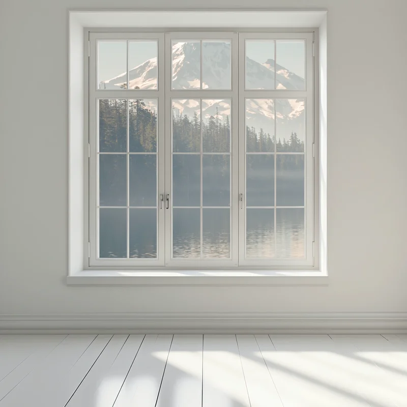 Fensteraufkleber schneebedeckter berg über ruhigem see