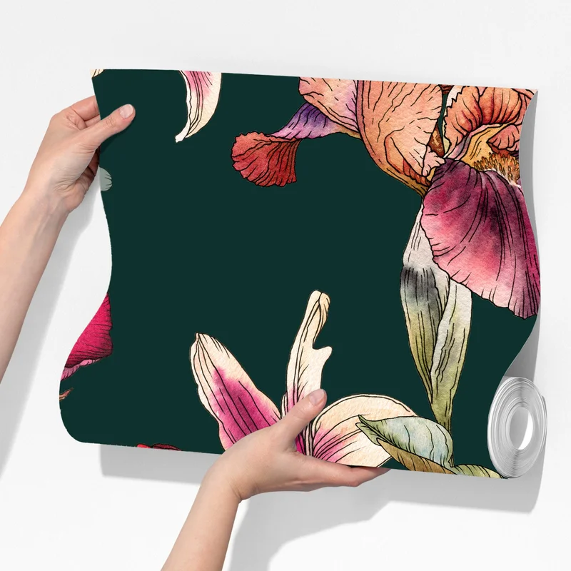 Fototapeta vintage botaniczny wzór kwiatowy na głębokiej zieleni Fototapeta vintage botaniczny wzór kwiatowy na głębokiej zieleni