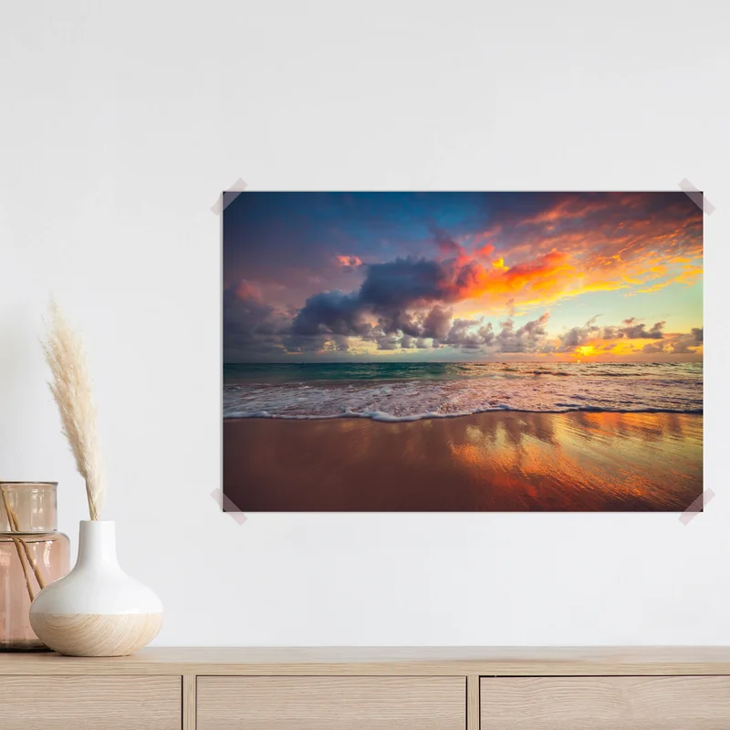 Poster tropischer sonnenaufgang über ruhigem strand • Poster bei Wallnifity® Poster tropischer sonnenaufgang über ruhigem strand • Poster bei Wallnifity®