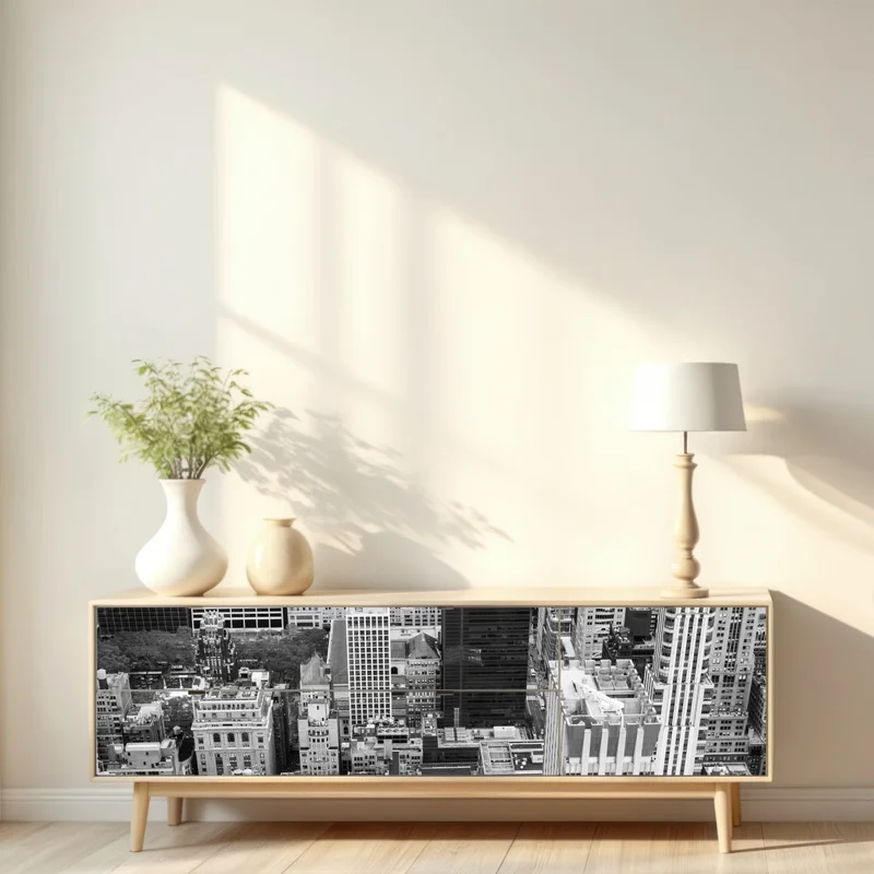 Repositionierbarer Aufkleber schwarzweiße stadtsilhouette