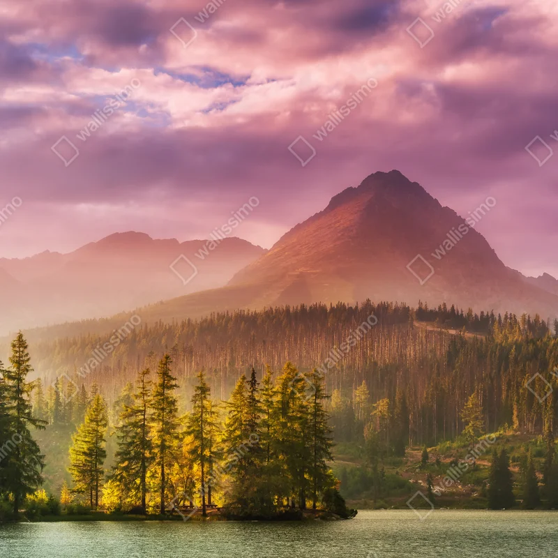 Repositionierbarer Aufkleber sonnenuntergang über Štrbské Pleso Repositionierbarer Aufkleber sonnenuntergang über Štrbské Pleso