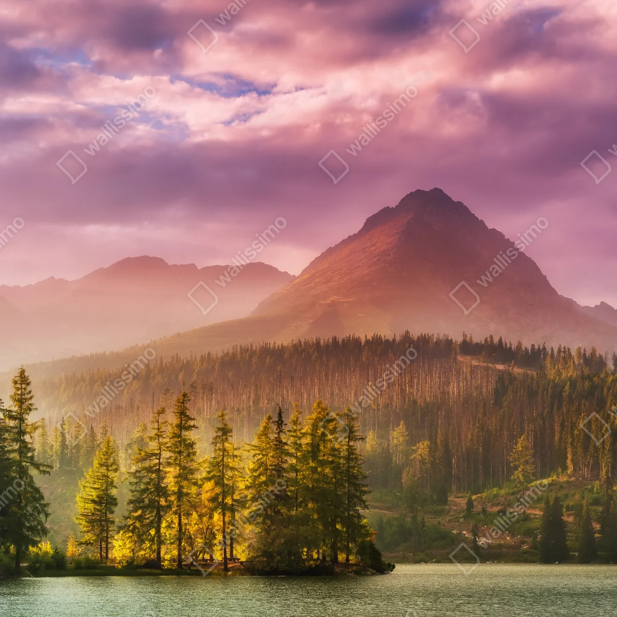 Repositionierbarer Aufkleber sonnenuntergang über Štrbské Pleso Repositionierbarer Aufkleber sonnenuntergang über Štrbské Pleso