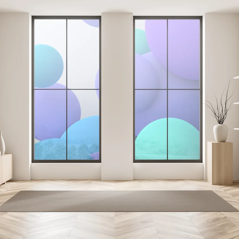 Fensteraufkleber bunte schwebende kugeln 3d abstrakt Fensteraufkleber bunte schwebende kugeln 3d abstrakt