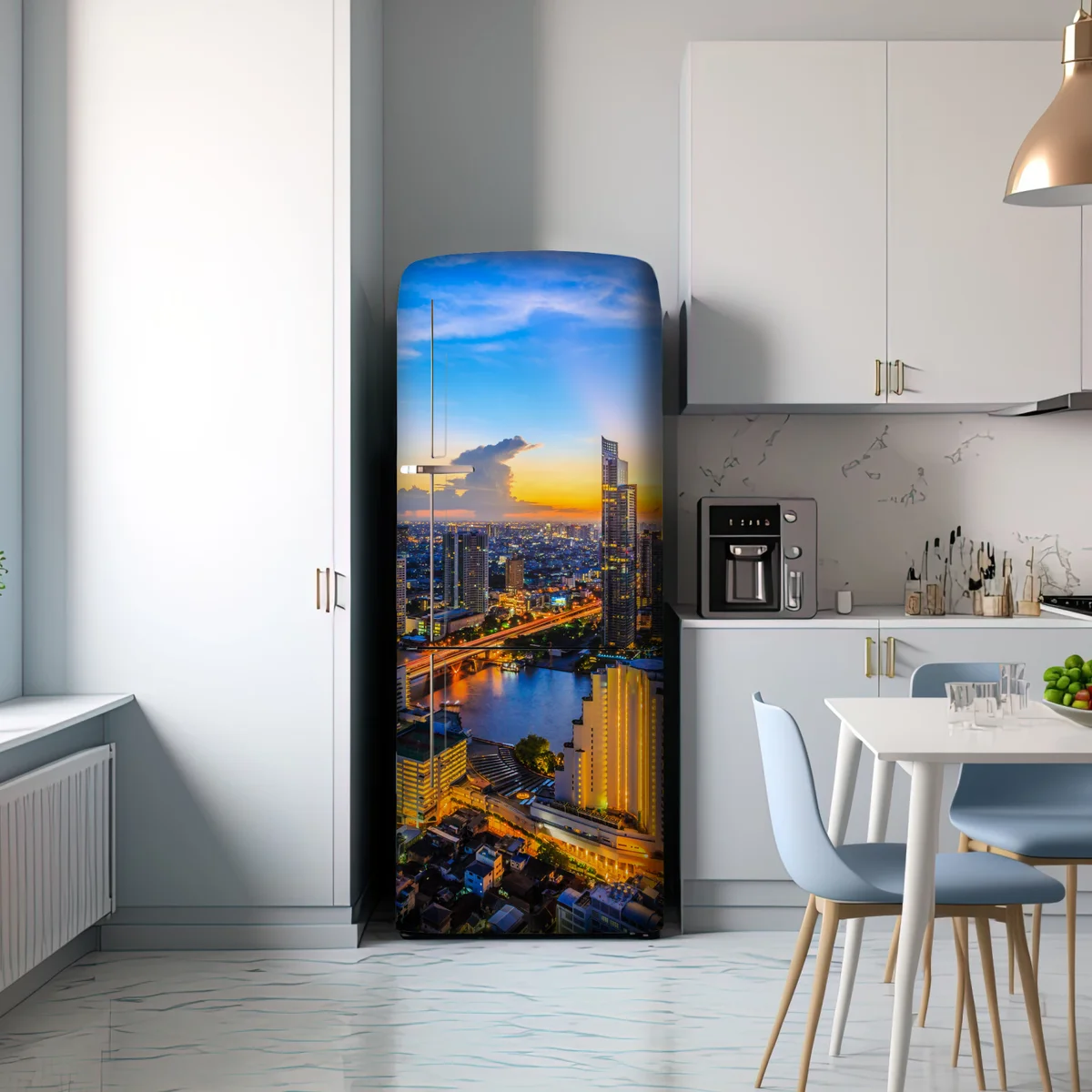 Kühlschrankaufkleber lebendige stadtskyline bei dämmerung Kühlschrankaufkleber lebendige stadtskyline bei dämmerung