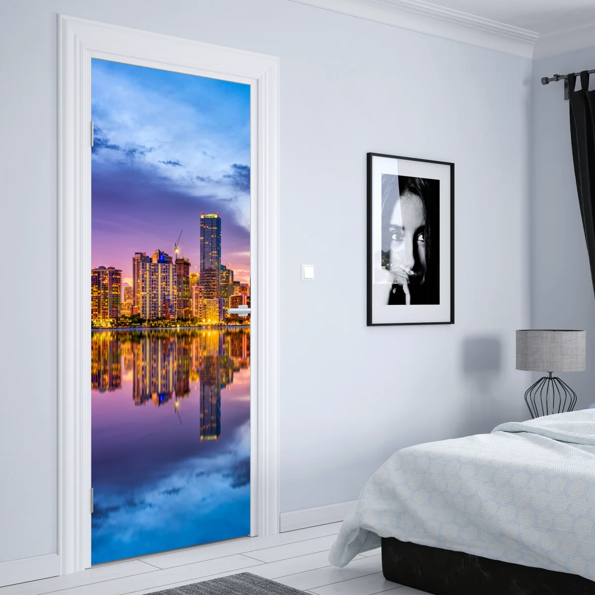 Türaufkleber Miami skyline gespiegelt in Biscayne Bay Türaufkleber Miami skyline gespiegelt in Biscayne Bay