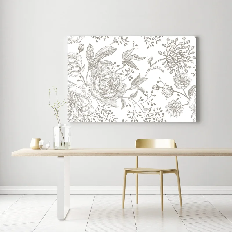 Leinwandbild zartes botanisches blumenmuster im vintage-stil Leinwandbild zartes botanisches blumenmuster im vintage-stil