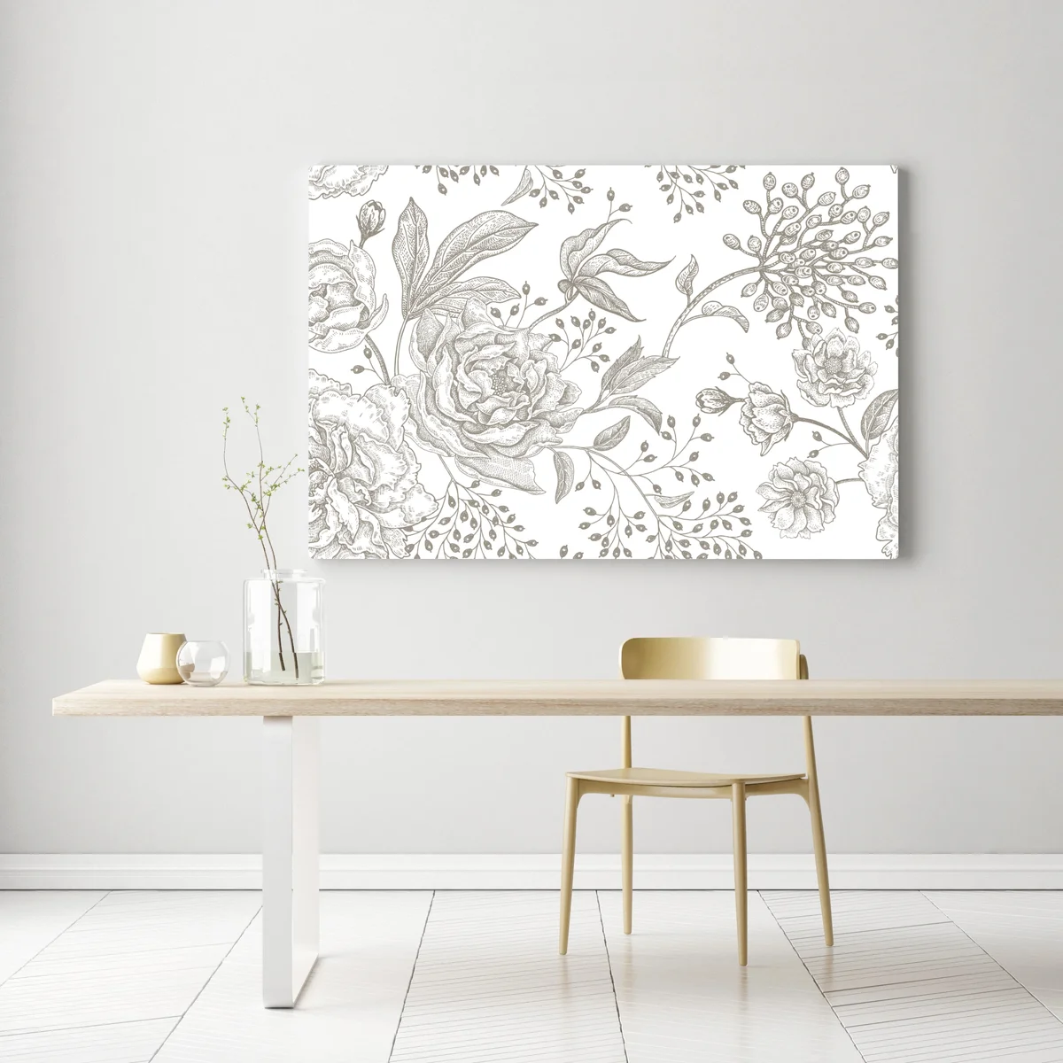 Leinwandbild zartes botanisches blumenmuster im vintage-stil Leinwandbild zartes botanisches blumenmuster im vintage-stil