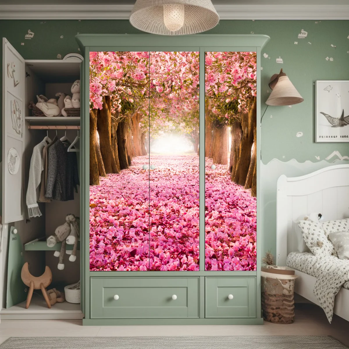 Schrankaufkleber rosa blütenallee unter kirschbäumen Schrankaufkleber rosa blütenallee unter kirschbäumen