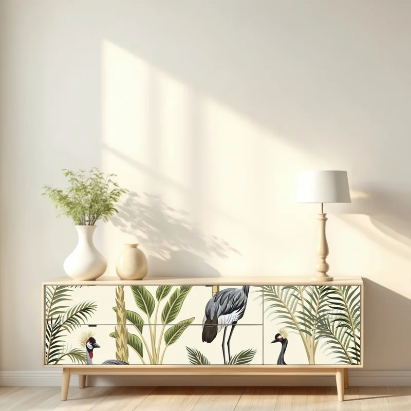 Repositionierbarer Aufkleber tropische kraniche und palmen Repositionierbarer Aufkleber tropische kraniche und palmen