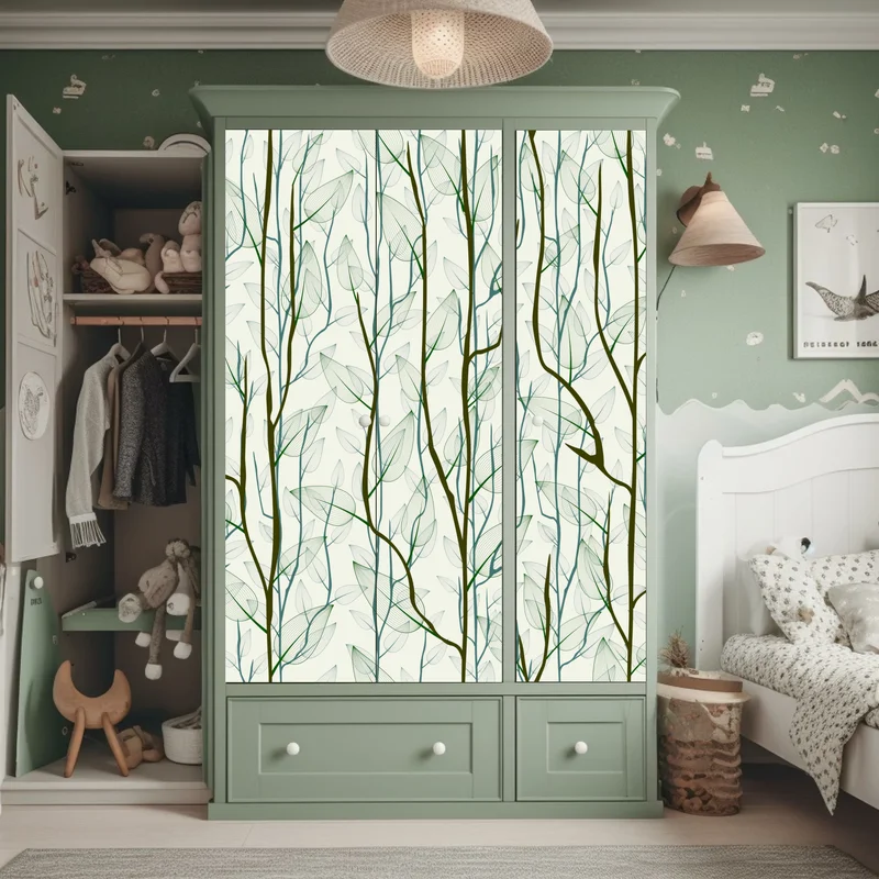 Schrankaufkleber zartes muster mit blättern und zweigen