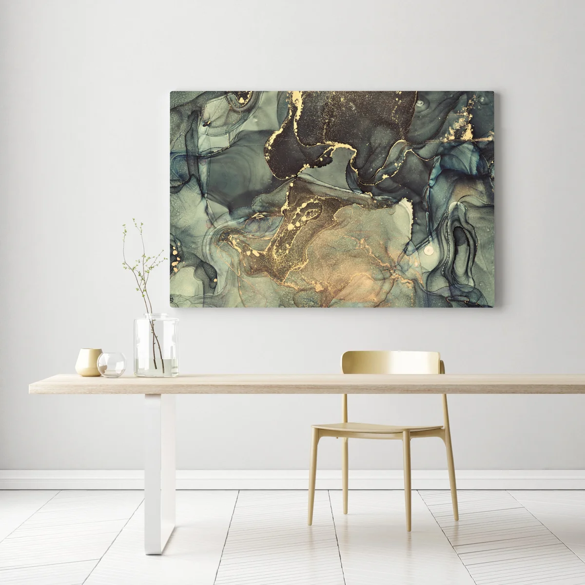 Leinwandbild türkis und gold fließende abstraktion Leinwandbild türkis und gold fließende abstraktion