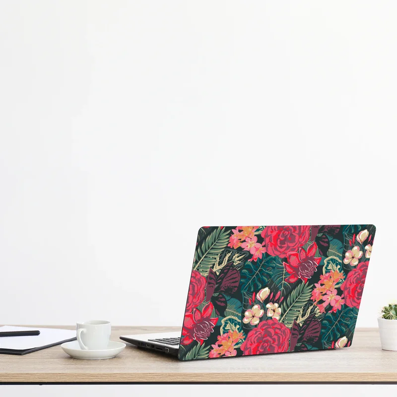 Laptop-Aufkleber tropisches blumenmuster in rosa und türkis Laptop-Aufkleber tropisches blumenmuster in rosa und türkis