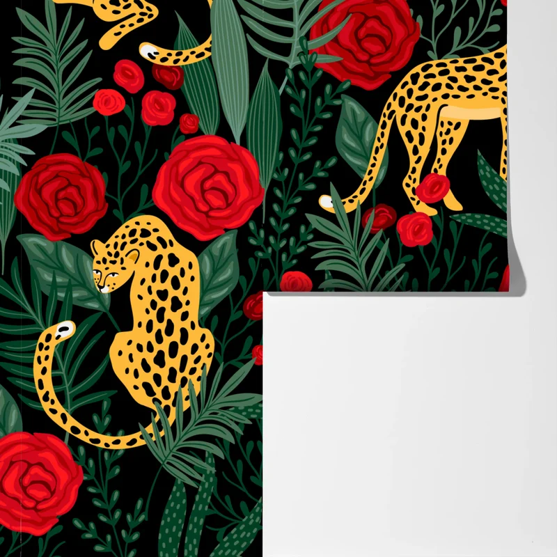Fototapete exotisches muster mit leoparden und rosen Fototapete exotisches muster mit leoparden und rosen