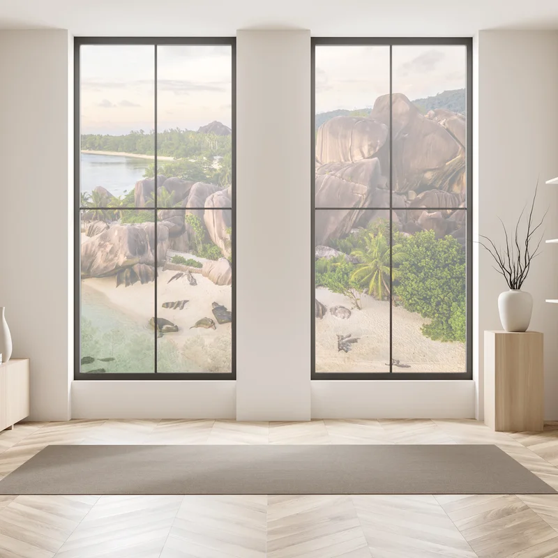 Naklejka na okno Anse d'Argent tropikalna plaża z granitowymi głazami