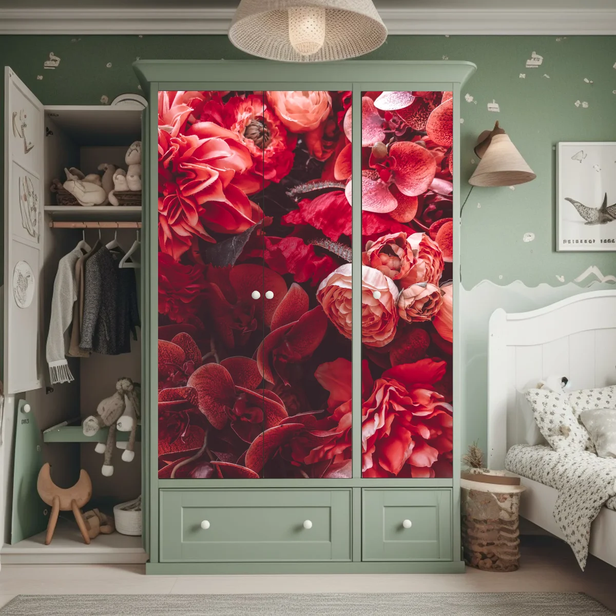 Schrankaufkleber prächtiges blütenmeer in tiefroten tönen Schrankaufkleber prächtiges blütenmeer in tiefroten tönen