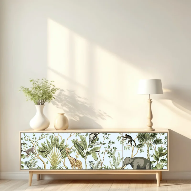 Repositionierbarer Aufkleber tropischer dschungel mit tieren Repositionierbarer Aufkleber tropischer dschungel mit tieren