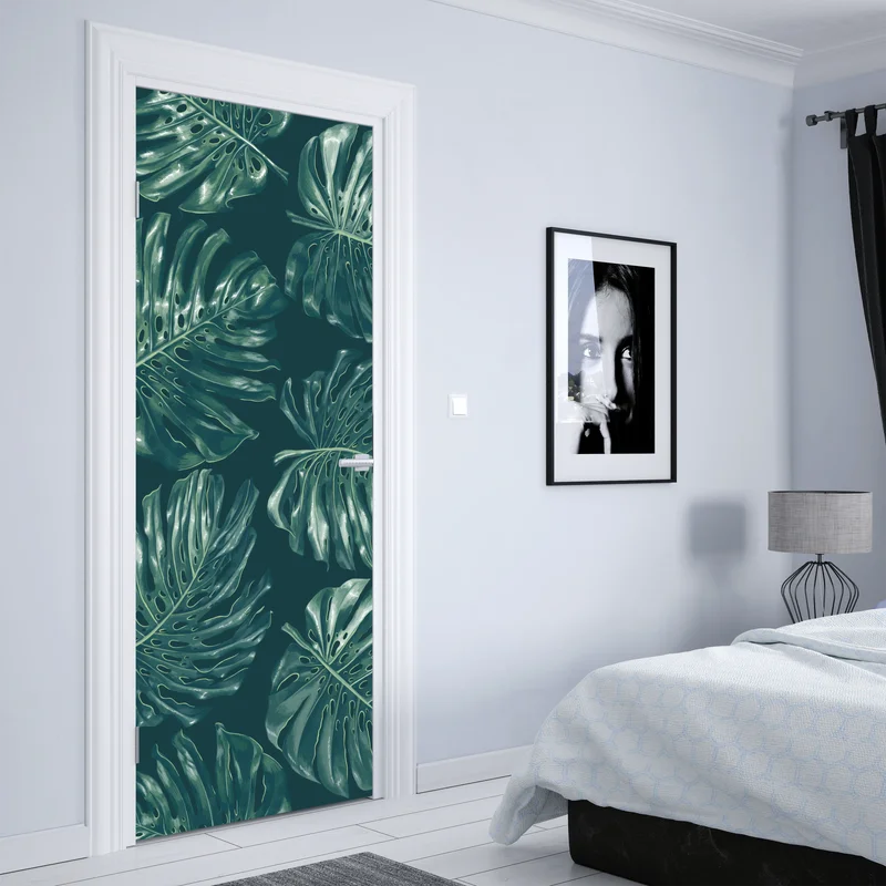 Türaufkleber tropisches monstera-blattmuster Türaufkleber tropisches monstera-blattmuster
