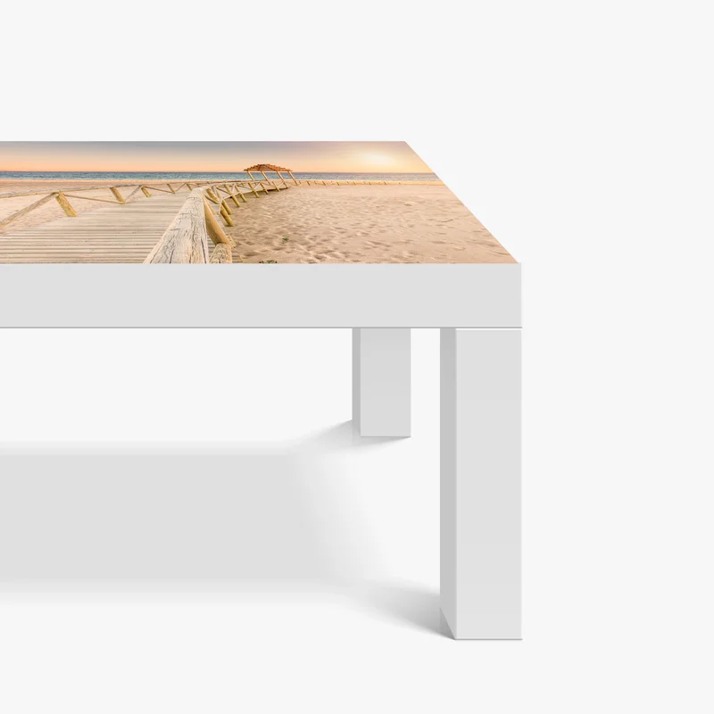 Tischaufkleber und Schreibtischaufkleber hölzerner steg zum strand von Trafalgar bei sonnenuntergang