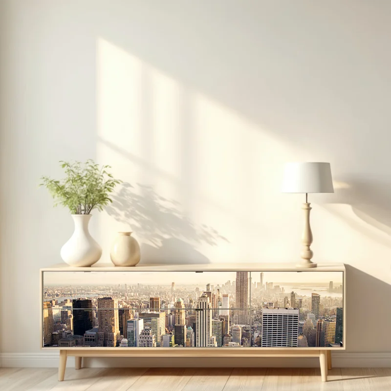 Repositionierbarer Aufkleber New York skyline im morgenlicht