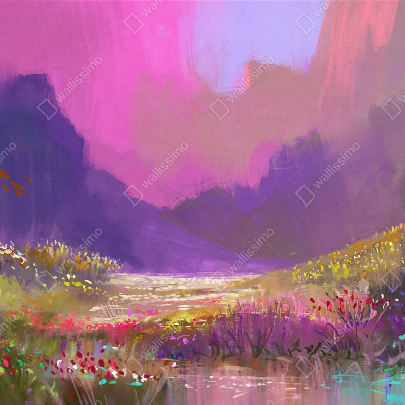 Poster traumhafte bergwiese in der dämmerung • Poster bei Wallnifity® Poster traumhafte bergwiese in der dämmerung • Poster bei Wallnifity®