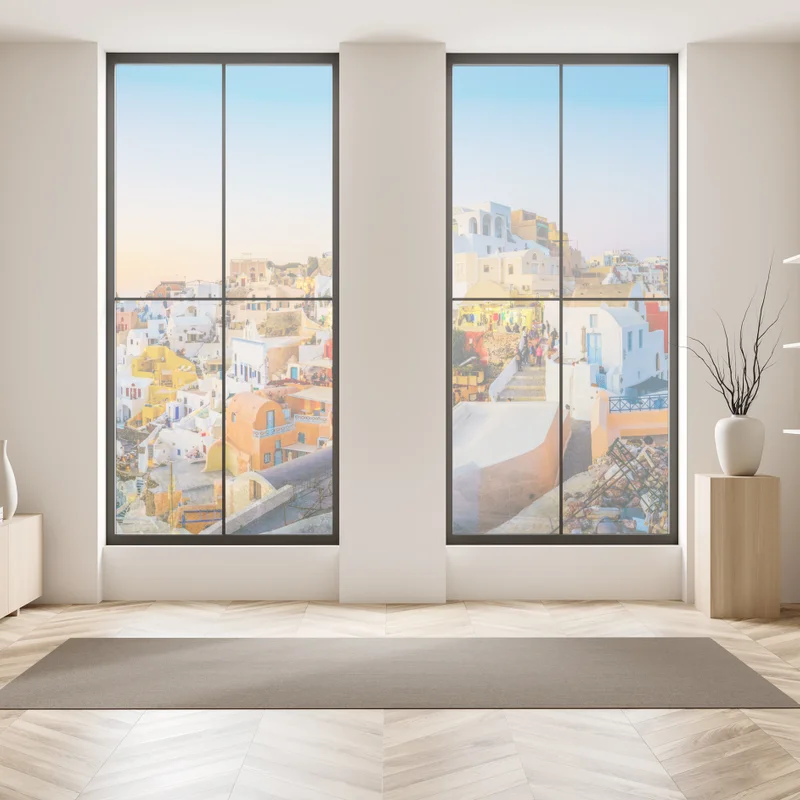 Fensteraufkleber sonnenuntergang über Santorini panoramaansicht