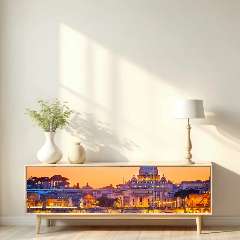 Repositionierbarer Aufkleber sonnenuntergang über dem Petersdom und dem Tiber