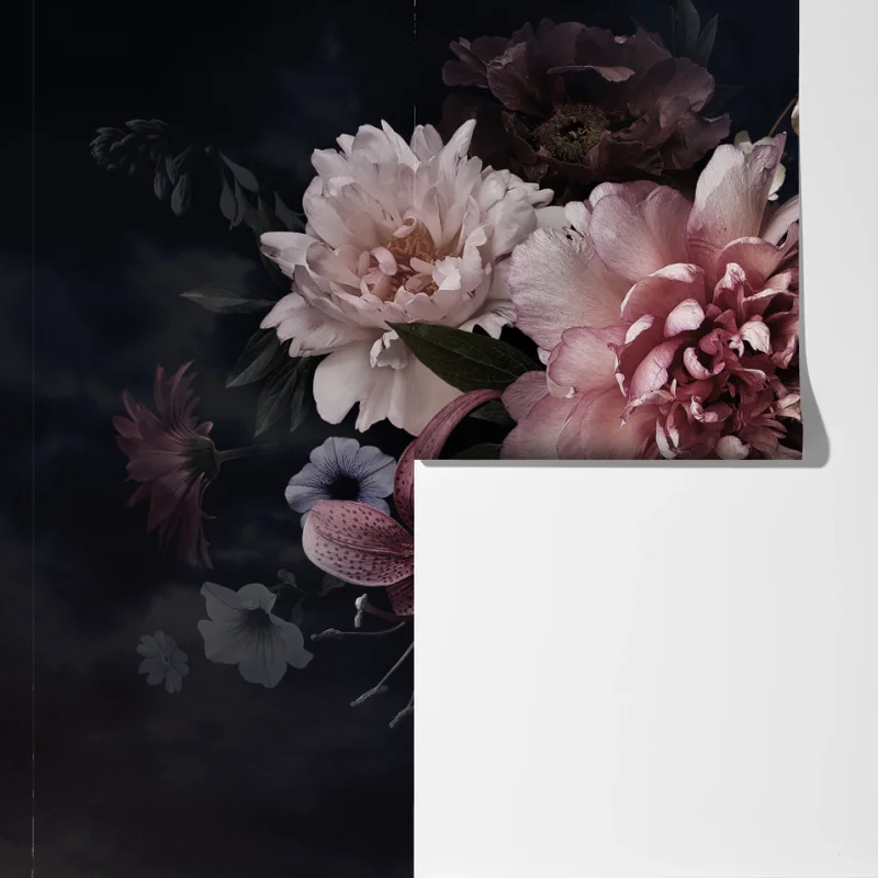 Fototapete düsterer pfingstrosen- und hortensienstrauß Fototapete düsterer pfingstrosen- und hortensienstrauß