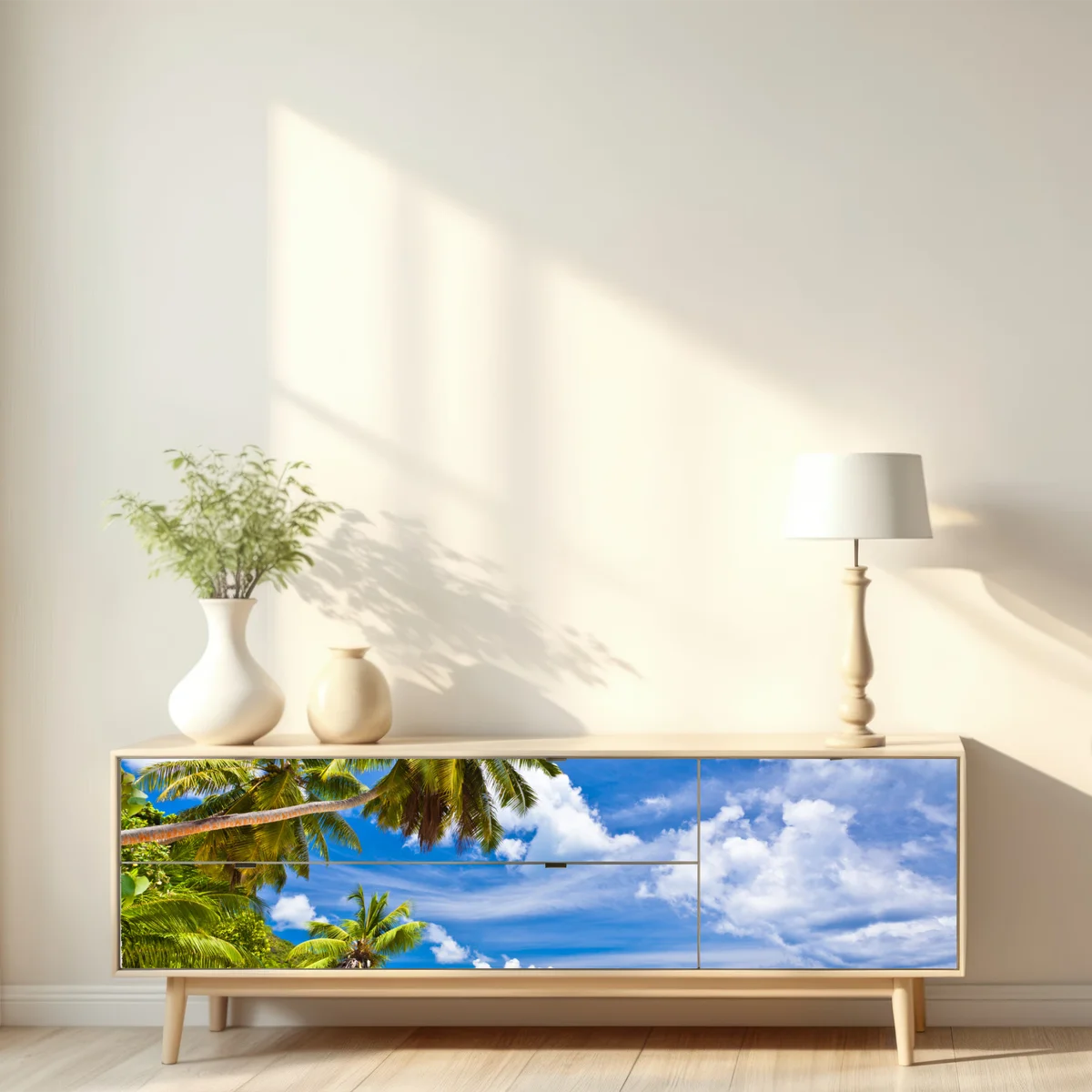 Repositionierbarer Aufkleber tropischer strand mit palmen Repositionierbarer Aufkleber tropischer strand mit palmen