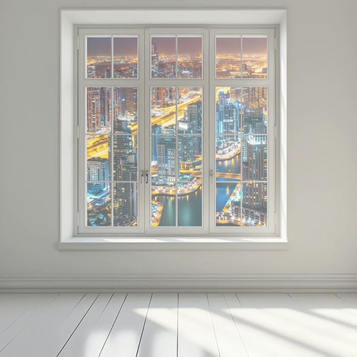 Fensteraufkleber nächtliche skyline Dubai Marina Fensteraufkleber nächtliche skyline Dubai Marina