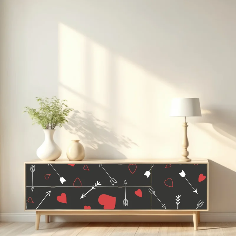 Repositionierbarer Aufkleber muster aus roten herzen und pfeilen