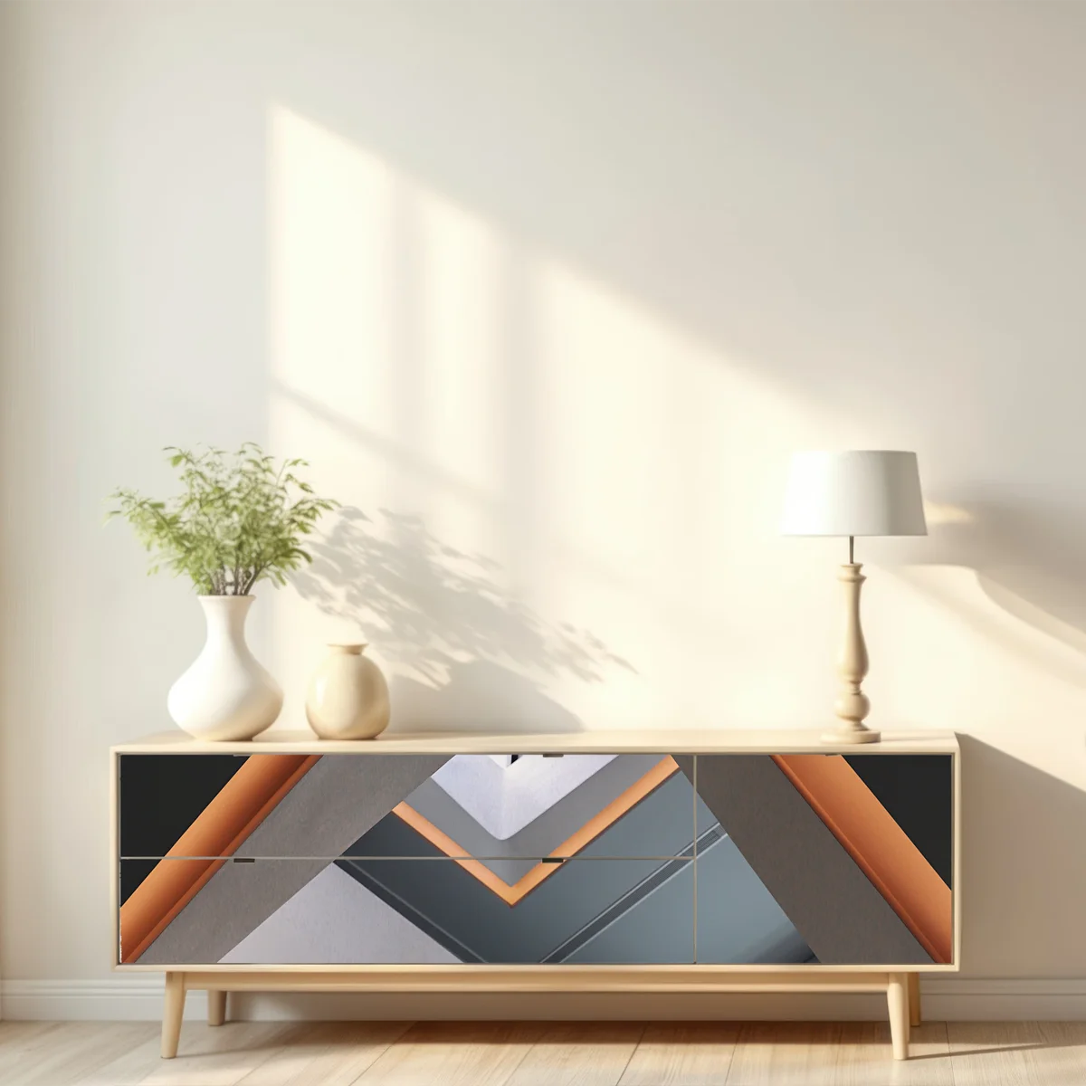 Repositionierbarer Aufkleber minimalistisches geometrisches interieur mit oberlicht Repositionierbarer Aufkleber minimalistisches geometrisches interieur mit oberlicht