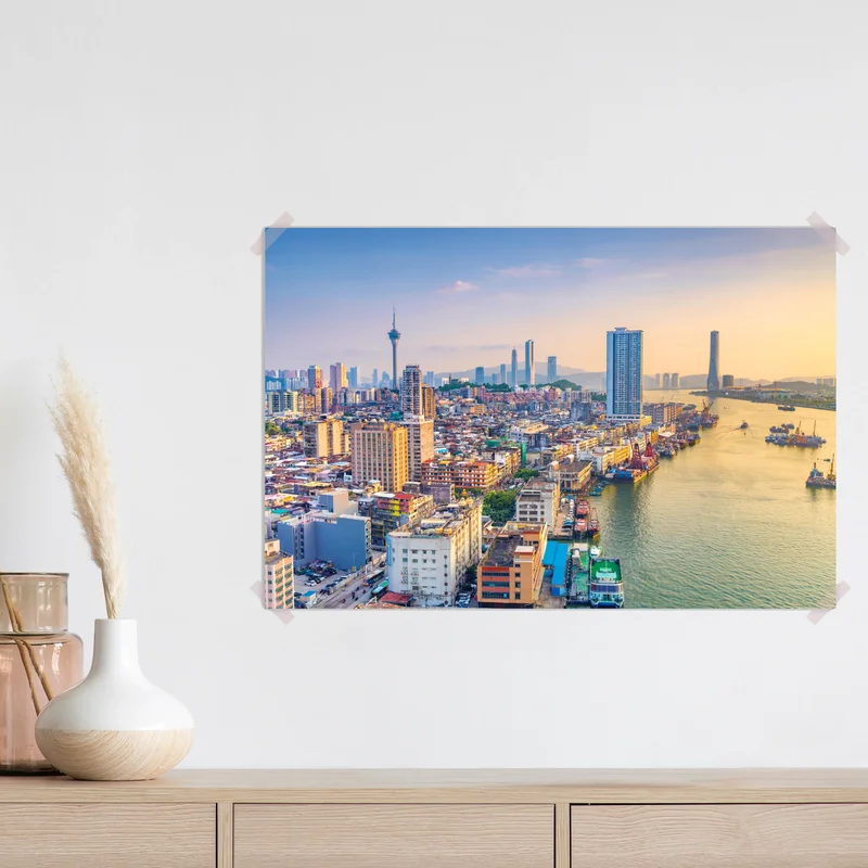 Poster Macau skyline bei sonnenuntergang Poster Macau skyline bei sonnenuntergang