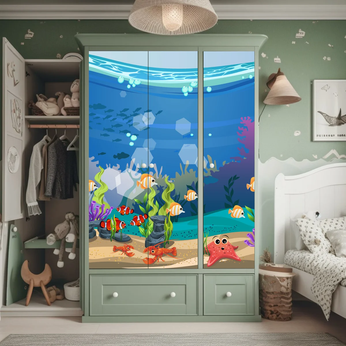 Schrankaufkleber verspielte unterwasserwelt mit korallenriff Schrankaufkleber verspielte unterwasserwelt mit korallenriff