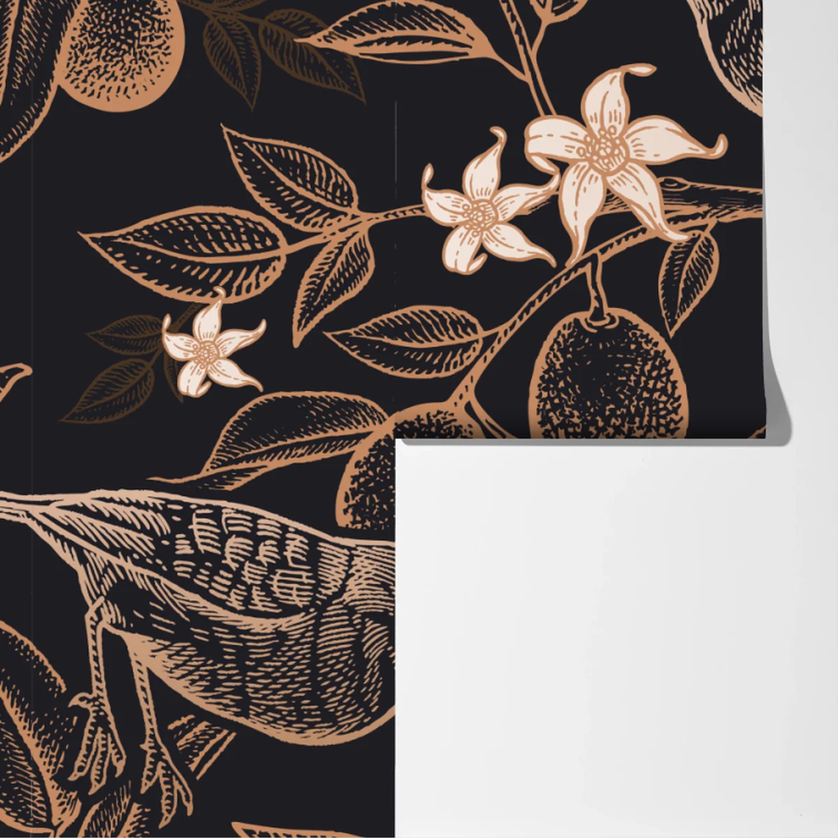 Fototapete vintage vogel- und zitrusmuster Fototapete vintage vogel- und zitrusmuster