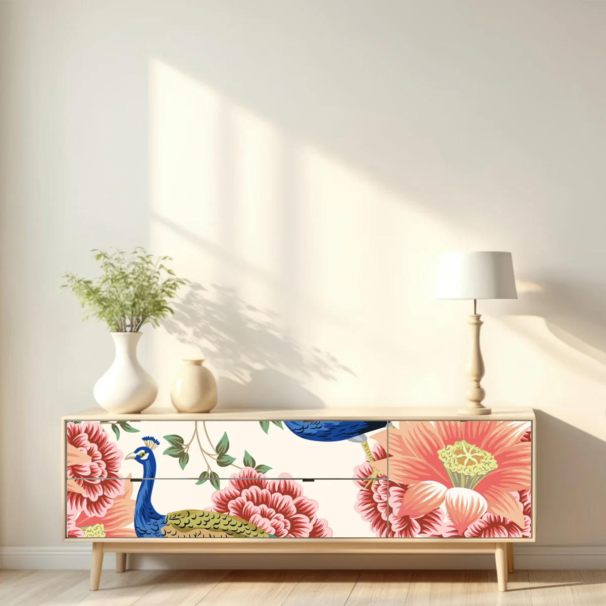 Repositionierbarer Aufkleber elegantes pfauen- und blumenmuster Repositionierbarer Aufkleber elegantes pfauen- und blumenmuster