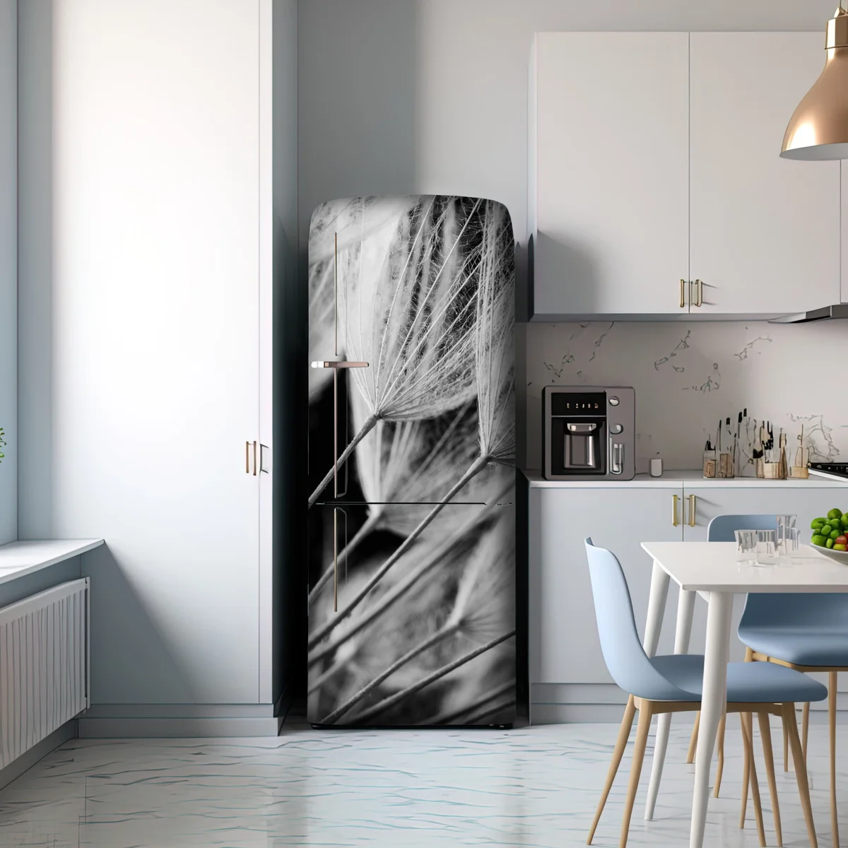 Kühlschrankaufkleber zarte nahaufnahme von löwenzahnsamen in monochrom Kühlschrankaufkleber zarte nahaufnahme von löwenzahnsamen in monochrom